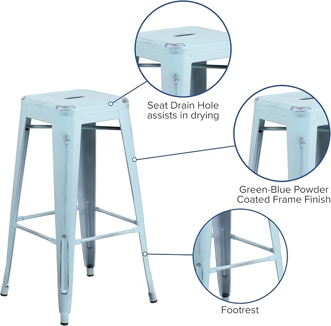 Flash Furniture Kai Commercial Grade 30" High Backless Distressed Green-Blue - Image 4