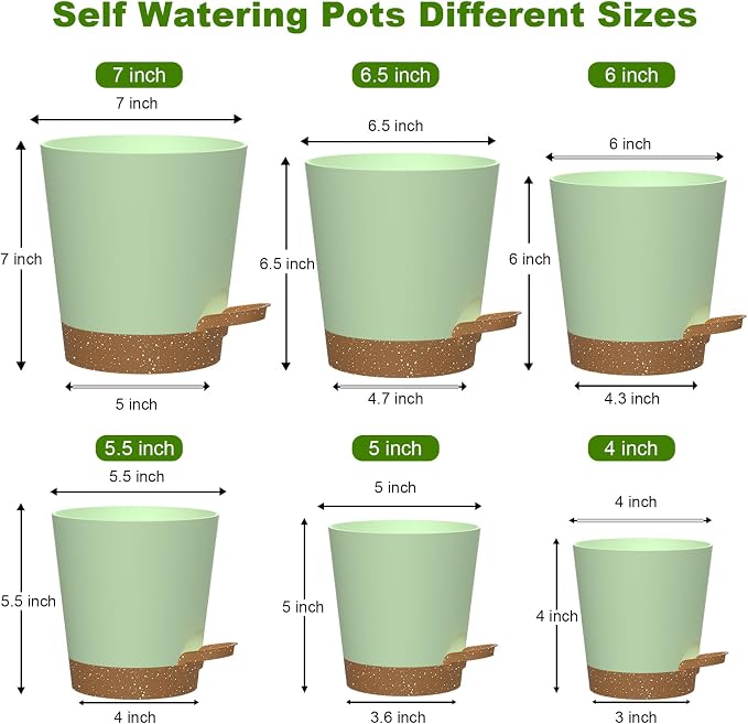 Self Watering Pots, 7/6.5/6/5.5/5/4 inch Flower Pots - Image 2