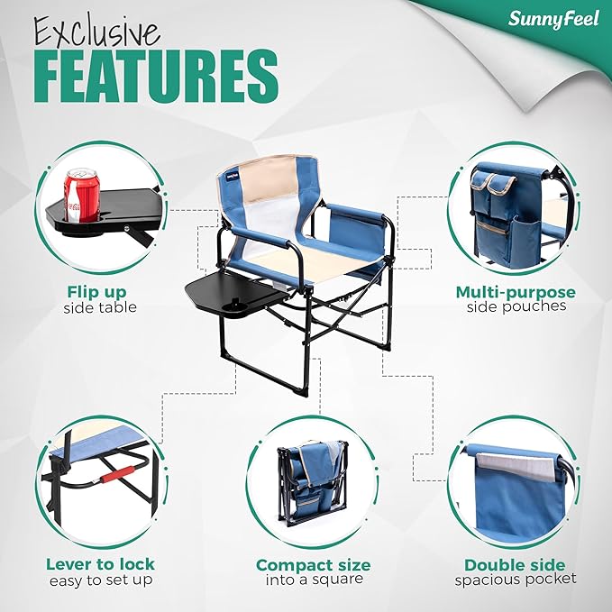 SUNNYFEEL Camping Directors Chair, Heavy Duty, Oversized Portable Folding Chair - Image 7