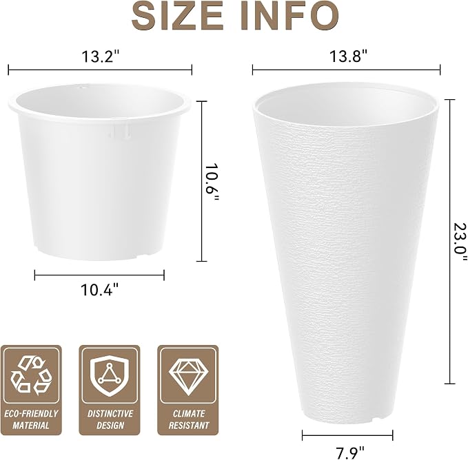 Kante Tall Round Planter Set of 2, 23 Inch Tall Decorative Planter Pots - Image 2