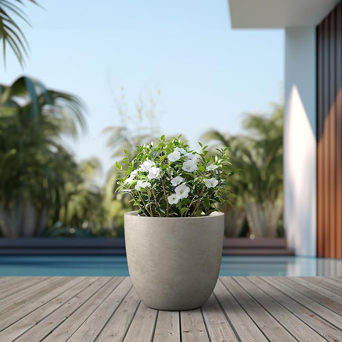Kante 18 Inch Diameter Round Concrete Planter, Indoor Outdoor Large Plant Pot - Image 6