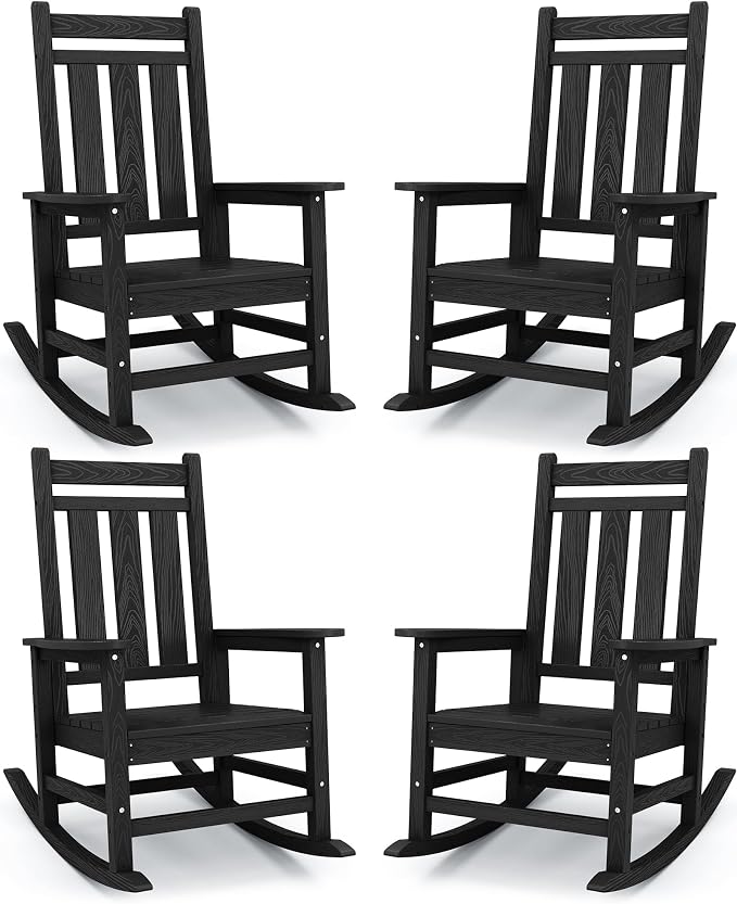 KINGYES Oversized Outdoor Rocking Chair Set of 4, All-Weather Patio Rocking by KINGYES