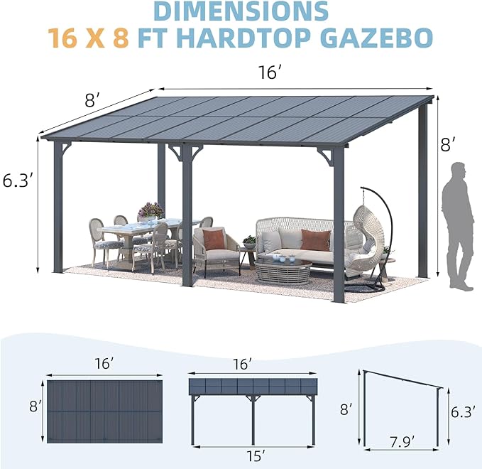 AECOJOY 16' x 8' Gazebo Outdoor Pergola - Image 7