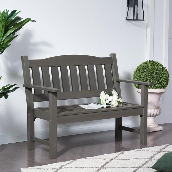 Psilvam 2-Person Outdoor Memorial Bench, All-Weather Poly Lumber Garden Bench - Image 2