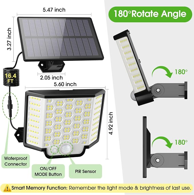 Solar Lights Outdoor Waterproof, 186 Bright LEDs Dusk to Dawn Motion Security - Image 9
