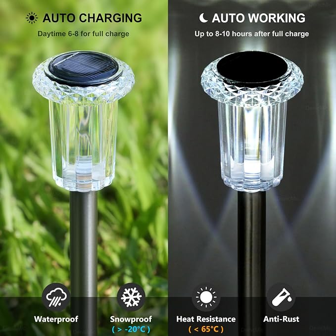 Solar Pathway Lights 10 Pack Christmas Solar Lights Outdoor Waterproof 6000K - Image 3