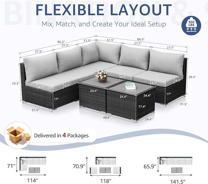 NICESOUL 7 Pieces Comfy 29.3'' High Back Outdoor Furniture Sofa Set, Extra - Image 4