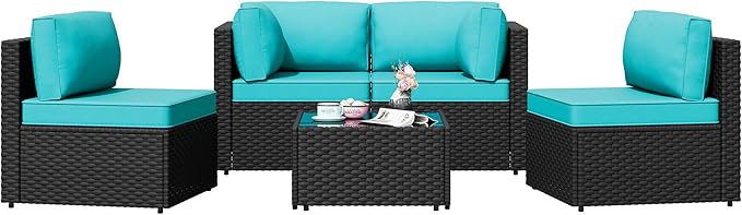 Shintenchi 5 Pieces Outdoor Patio Sectional Sofa Couch, Patio Conversation Sets - Image 7