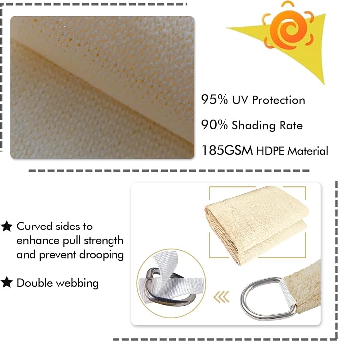 KANAGAWA 12'X16' Cream Custom Size Sun Shade Sail Rectangle UV Block Canopy - Image 3