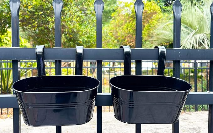 2 Pack Metal Hanging Planter for Outdoor Plants, 10 Inch Black Fence Planters - Image 7