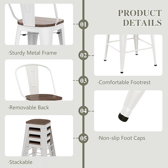 Yongqiang 24" Bar Stools Set of 4 Modern Farmhouse Counter Height Bar Chairs - Image 6