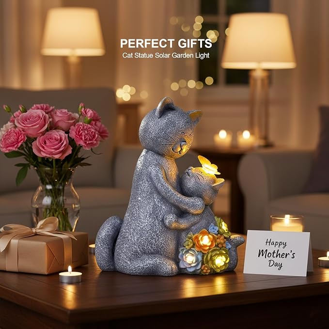 Solar Garden Statues Loving Cat Figurine Lights - Image 5