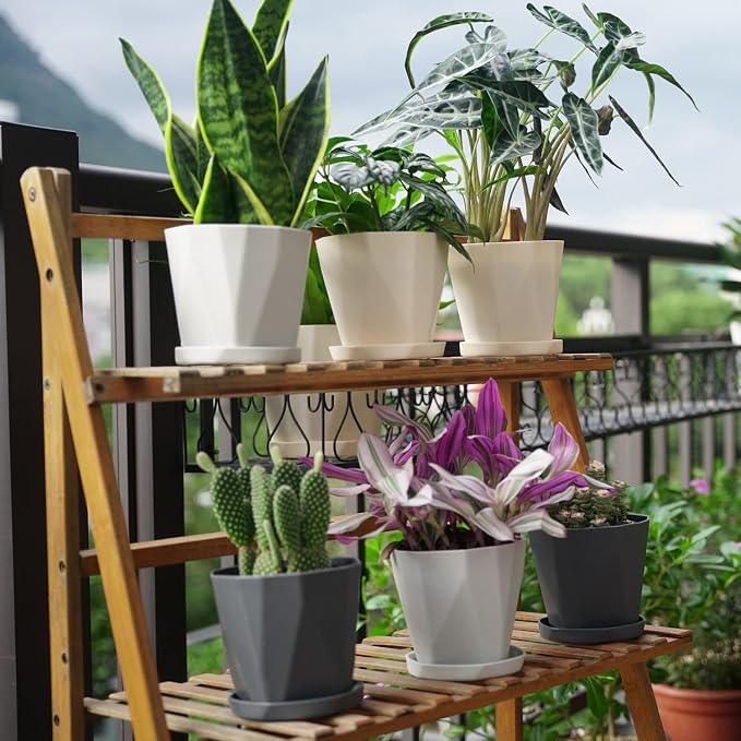 InmeRun Plant Pots Indoor Plastic Flower Pots Outdoor 5 inch Set of 12 Pack - Image 2