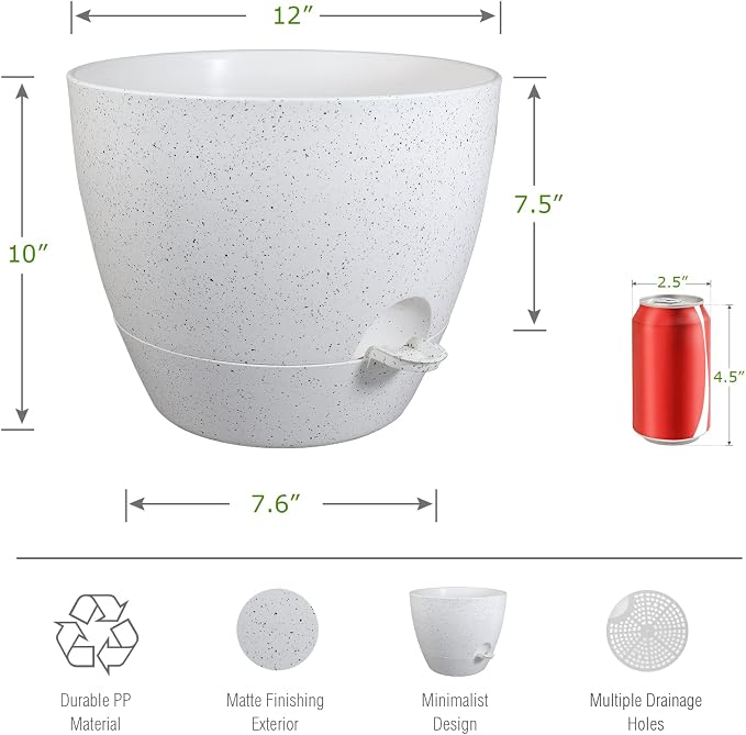 12 inch Large Self Watering Pots, Plastic Planters - Image 2