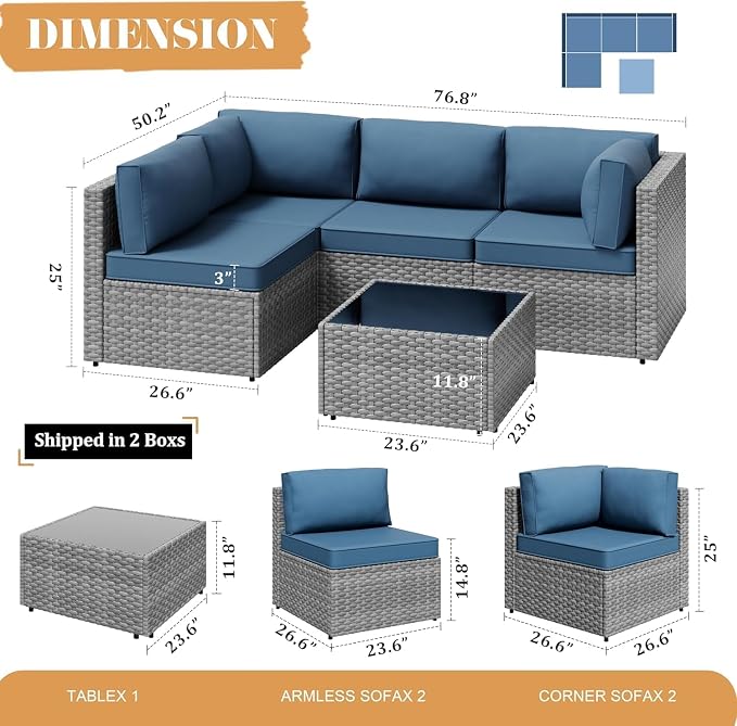 JAMFLY Patio Furniture Sets, 6-Piece Outdoor Patio Furniture - Image 3