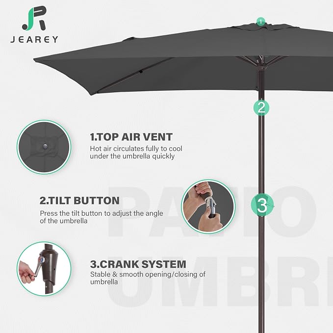 JEAREY 6.5x10 ft Rectangular Patio Umbrellas Rectangle Outdoor Umbrella - Image 7