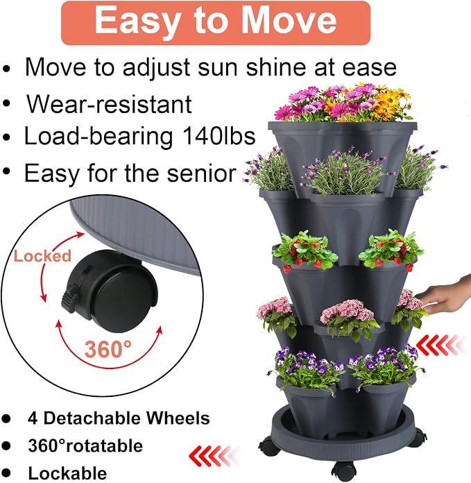 GameXcel Vertical Planter 5 Tier Stackable Planters Garden Planters Strawberry - Image 5
