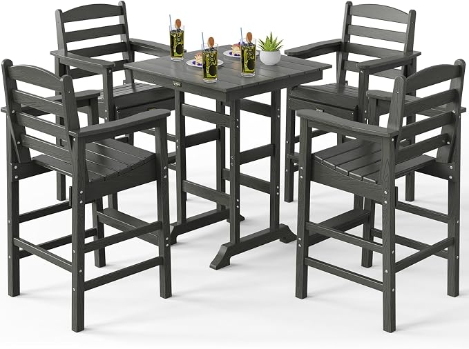 VINGLI 5-Piece Outdoor Patio Bar Table and Chairs Set, HDPE Bar Set All Weather by VINGLI