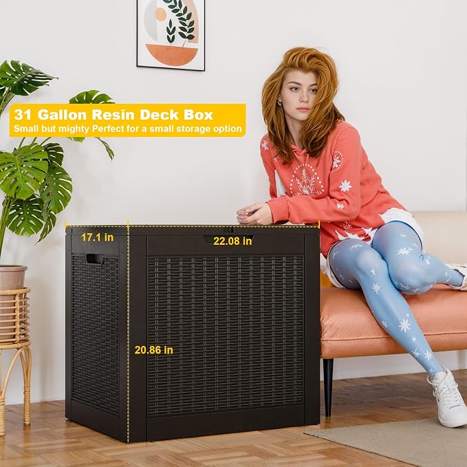 31 Gallon Outdoor Deck Box, Lockable Waterproof Outdoor Storage Boxes - Image 2