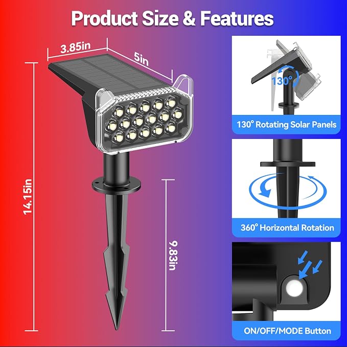 WdtPro 10 Pack Solar Color Changing Spot Lights, 10 Lighting Modes Solar Lights - Image 7