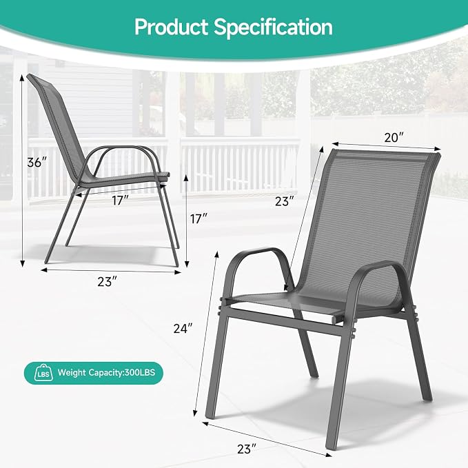 Patio Chairs Set of 2, All Weather Breathable Stackable Outdoor Dining Chairs - Image 3