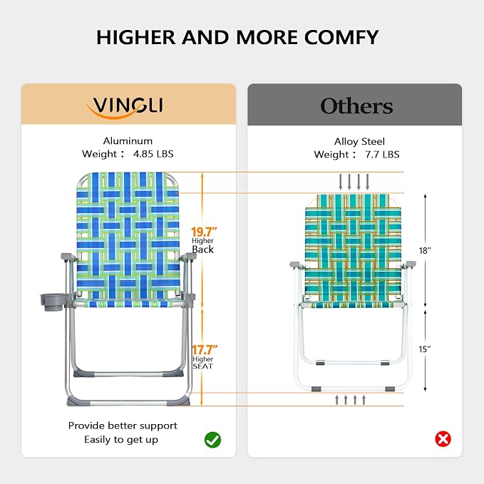 VINGLI Aluminum Patio Lawn Chairs Folding Set of 2 - Image 3