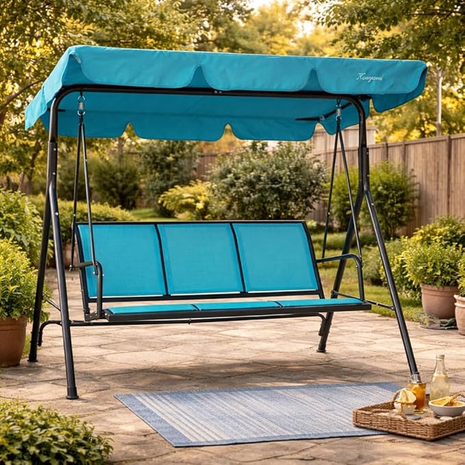 Kozyard 3-Person Outdoor Canopy Porch Swing Chair, Breathable Textilene Armrest by Kozyard