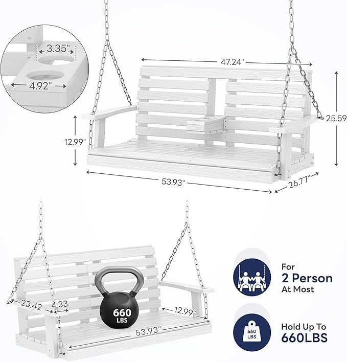 KINGYES Outdoor Hanging Porch Swing Set of 2, Waterproof Swing - Image 3