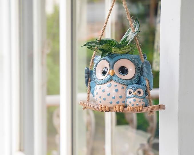 Swing Owl Hanging Planters for Indoor Plants, Cute Small Succulent Pots - Image 3
