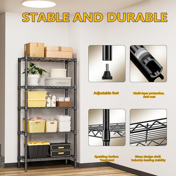 1250 lbs 5 Tier Shelf Metal Storage Shelves Shelving Wire Rack Heavy Duty - Image 7