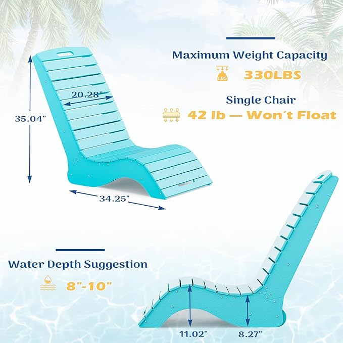 MELLCOM HDPE Pool Lounge Chairs Set of 2, in Pool Lounge Chairs up to 10-Inches - Image 2