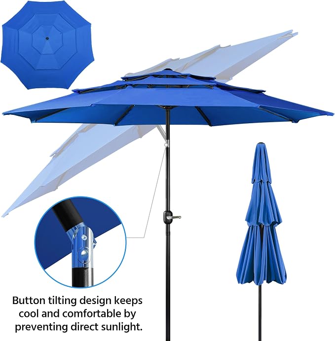 Yaheetech 3 Tier Patio Umbrella 10ft Vented Outdoor Large Market Table Umbrella - Image 6