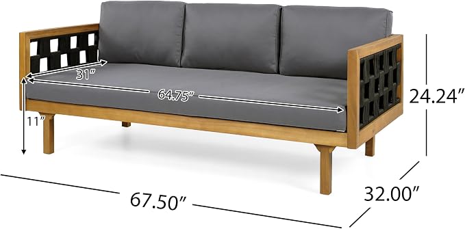 Merax 2 Piece Acacia Wood Outdoor Conversation Set, 3-Seater Outdoor Daybed Sofa - Image 4