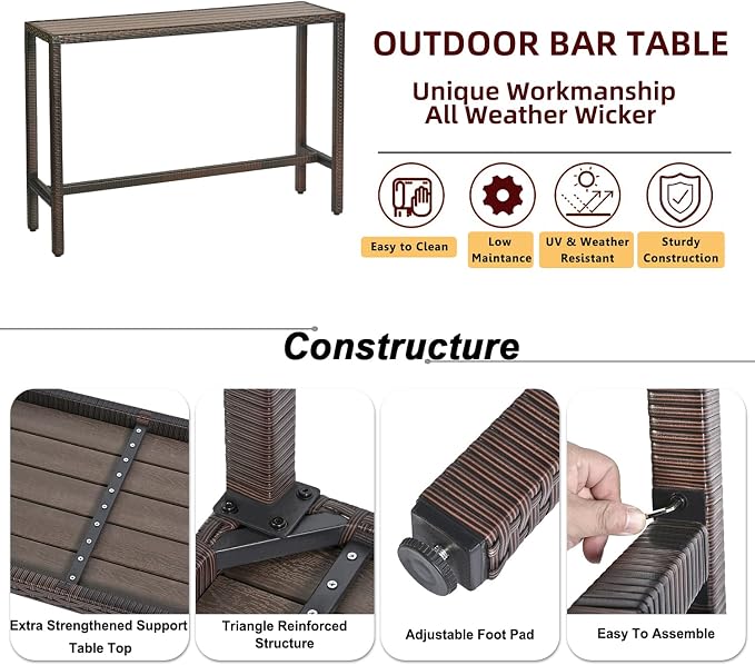 Outdoor Bar Table Patio Bar Height 55" Long Outdoor Console Table Hot Tub Tall - Image 7