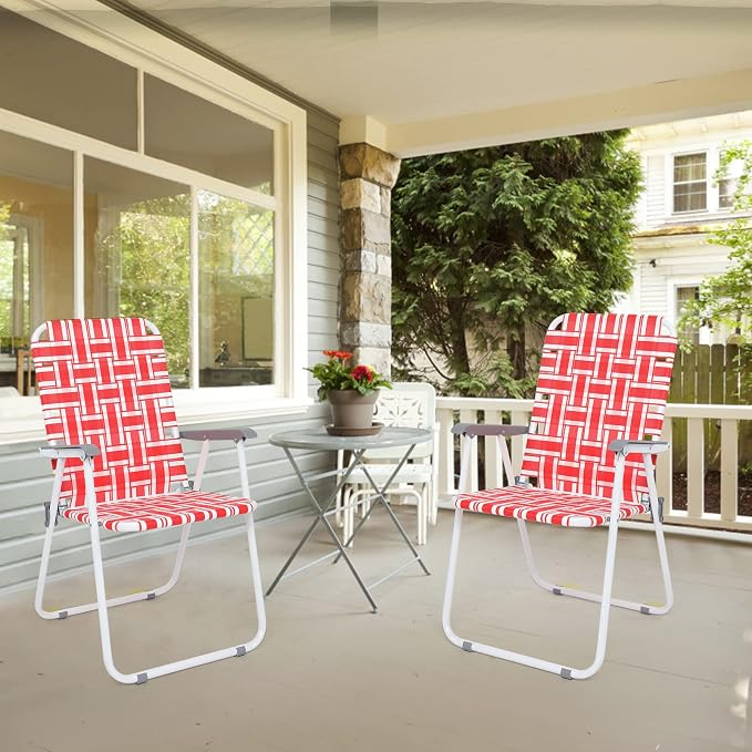 VINGLI Patio Lawn Webbed Folding Chairs Set of 4, Outdoor Beach Chair Portable - Image 7