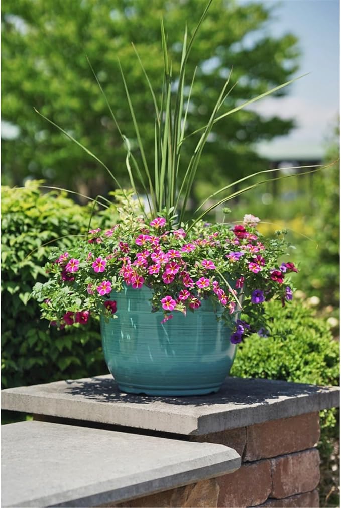 Garden Elements Indoor/Outdoor Glazed Brushed Happy Plastic Planter, Dark Aqua - Image 4