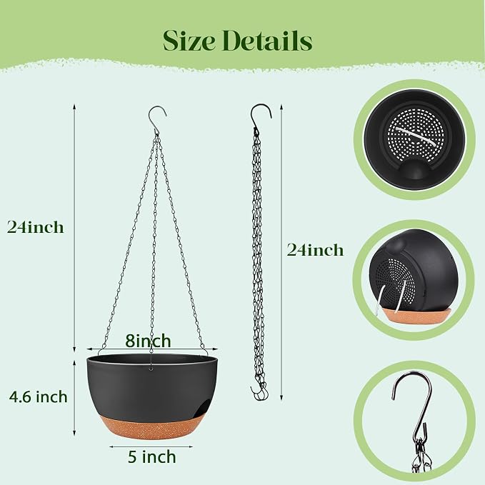Set of 4-8 Inch Self Watering Hanging Planters - Image 2