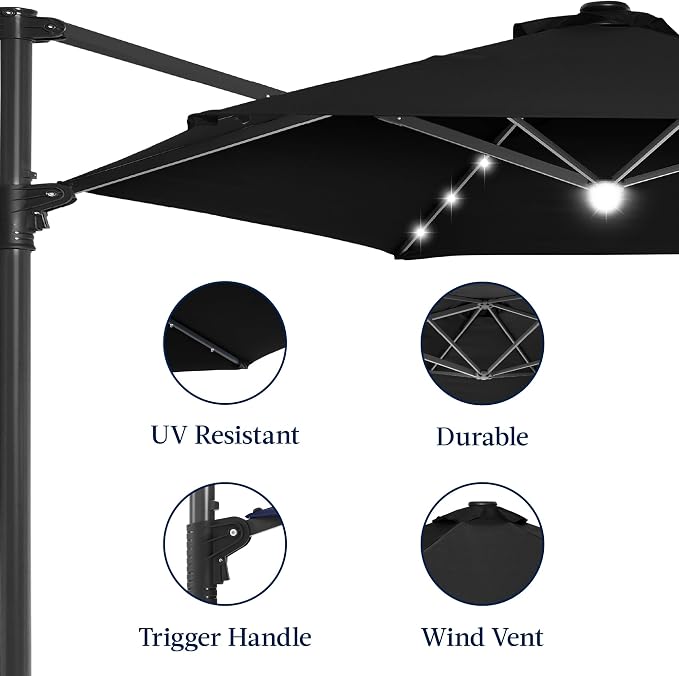 Best Choice Products 10ft Solar LED Offset Cantilever Hanging Market Patio - Image 8