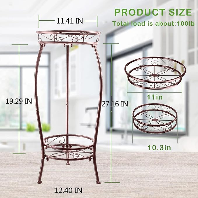 MOCORY Plant Stand Indoor Outdoor 2 Tier 27" Tall Metal Potted Holder Rack - Image 3