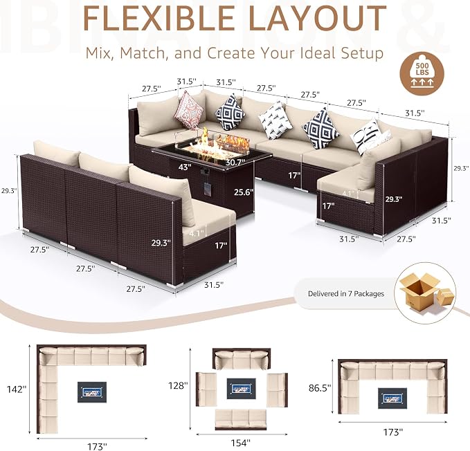 NICESOUL Modern Luxury Outdoor Patio Sectional Furniture Set - Image 4