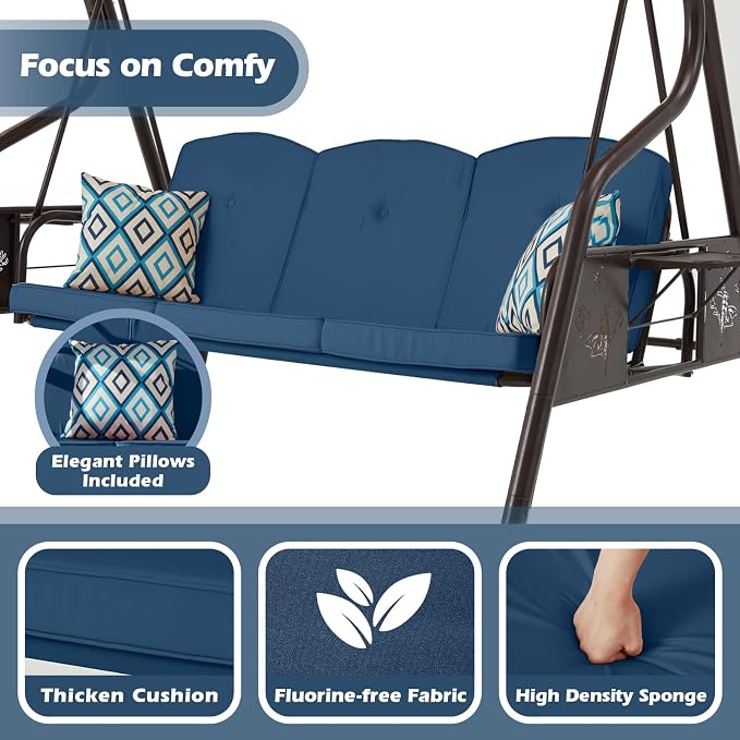 3-Seat Patio Porch Swing 800LBS Outdoor Swing - Image 5