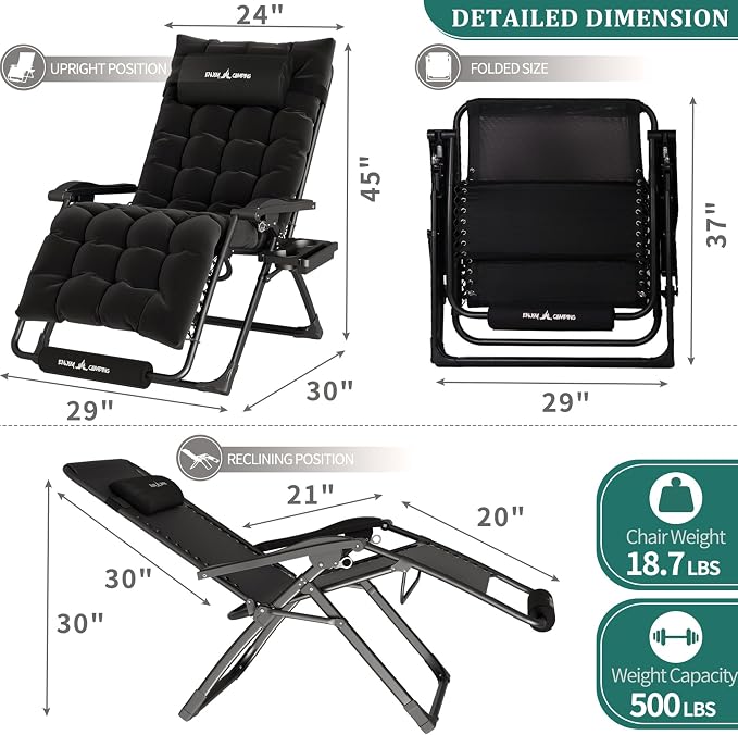 UDPATIO Oversized Zero Gravity Chair Set of 2, 29In XL Patio Reclining Chair - Image 5