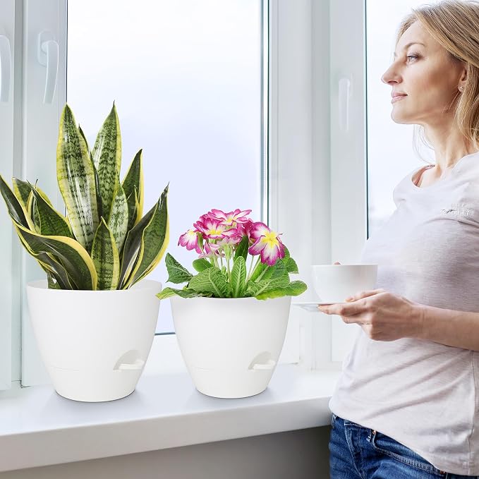 Plant Pots 10/9/8/7.5/7 Inch Self Watering Pots, Plastic Flower Pots, Nursery - Image 6