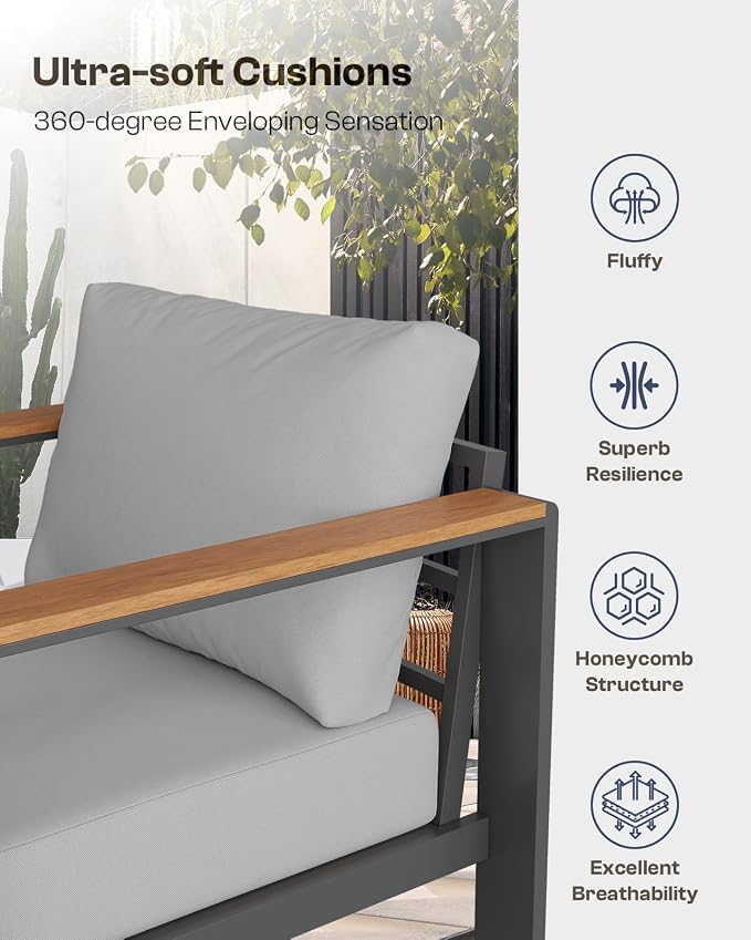 Aluminum Outdoor Patio Furniture Loveseat, All-Weather Outdoor Patio Sofa - Image 6