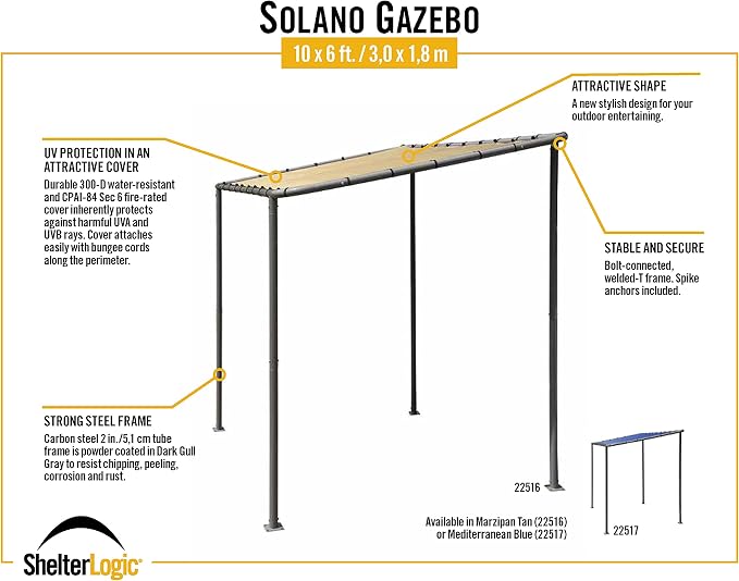 ShelterLogic 10' x 6' Solano Gazebo Canopy Charcoal Carbon Steel Frame and - Image 8