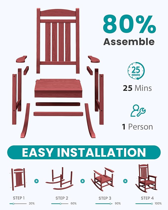 SERWALL Patio Rocking Chairs Set of 4, HDPE Outdoor Rockers - Image 6