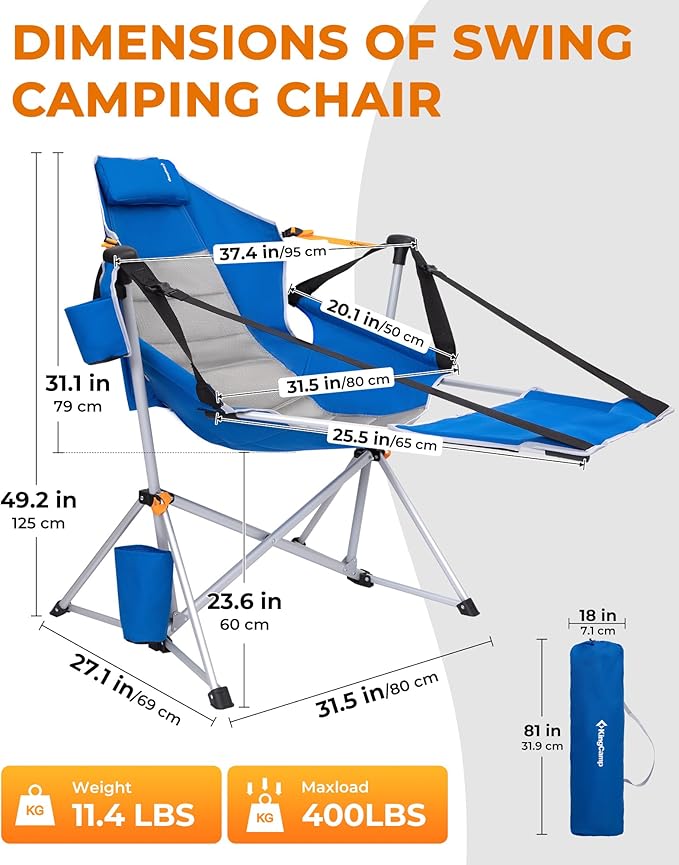 KingCamp Hammock Chair with Footrest – Heavy Duty Swinging Rocking Camping - Image 2