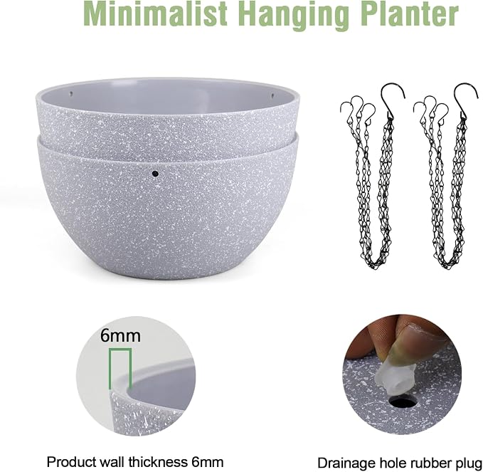 10 inch Hanging Planters for Indoor Outdoor Plants, 2 Pack Hanging Flower Pots - Image 4