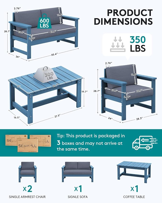 SERWALL 4 Pieces HDPE Outdoor Sofa Set - Image 2