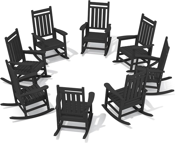 SERWALL HDPE Outdoor Rocking Chair Set of 8, Patio Rocking Chairs by SERWALL